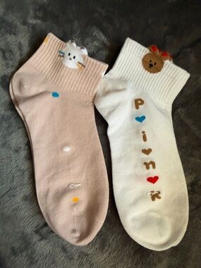 Ankle Socks - Pink & White Playful Pair